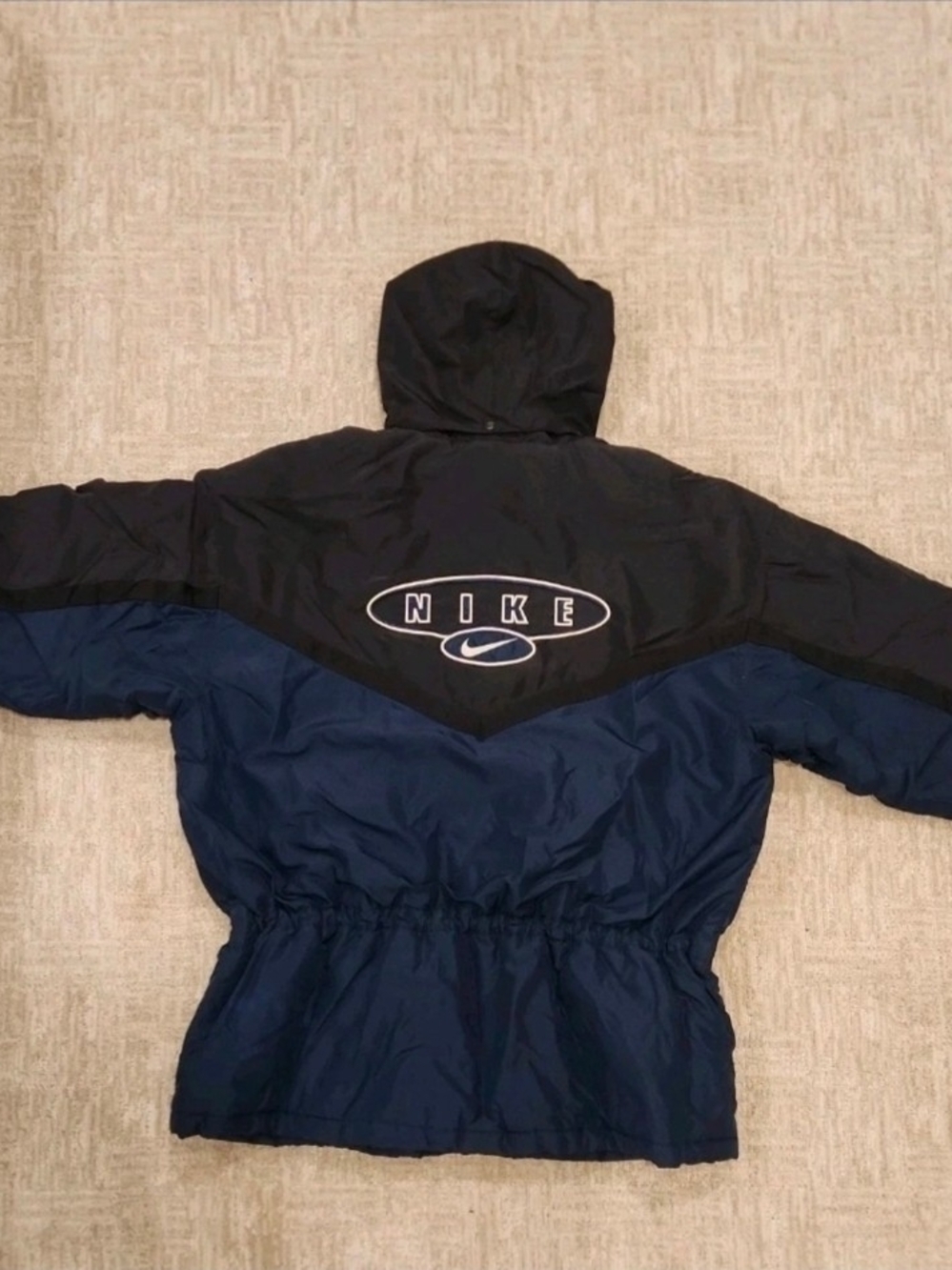Vintage Y2K Red Tag Nike Down Parka Blue and Black Embroidered Logo Spellout Goo